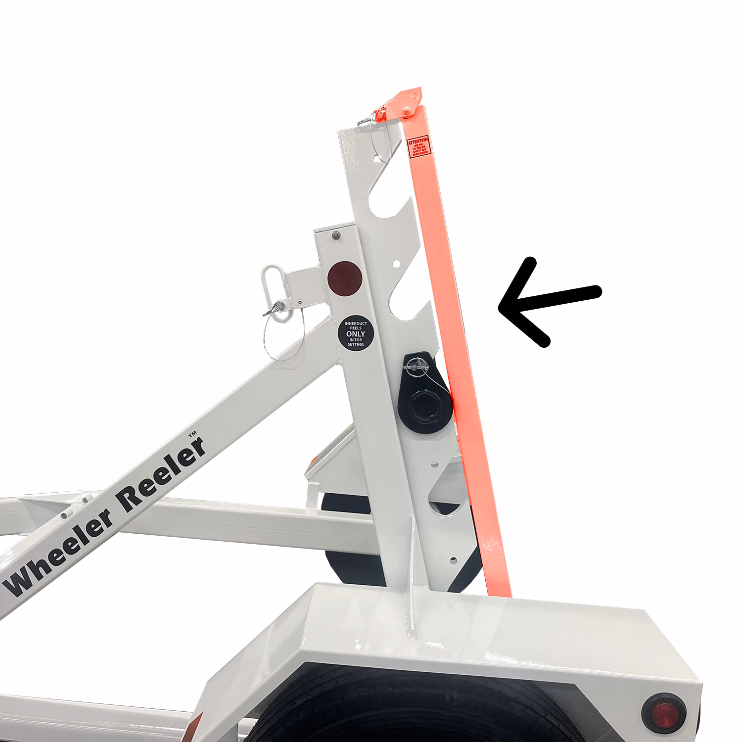 Transport Lock arm for single reel trailer